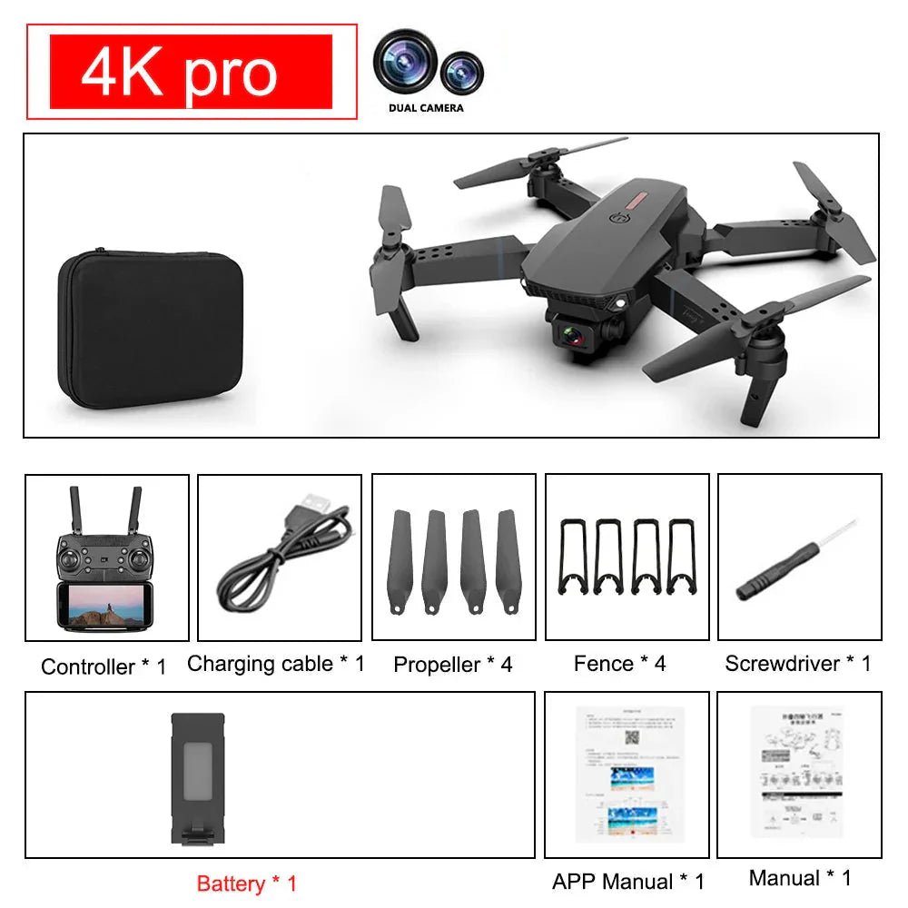 E88 Pro Foldable Quadcopter Drone - WIFI FPV, HD 4K Camera, Altitude Hold - Uribe Electronics&Gadgets