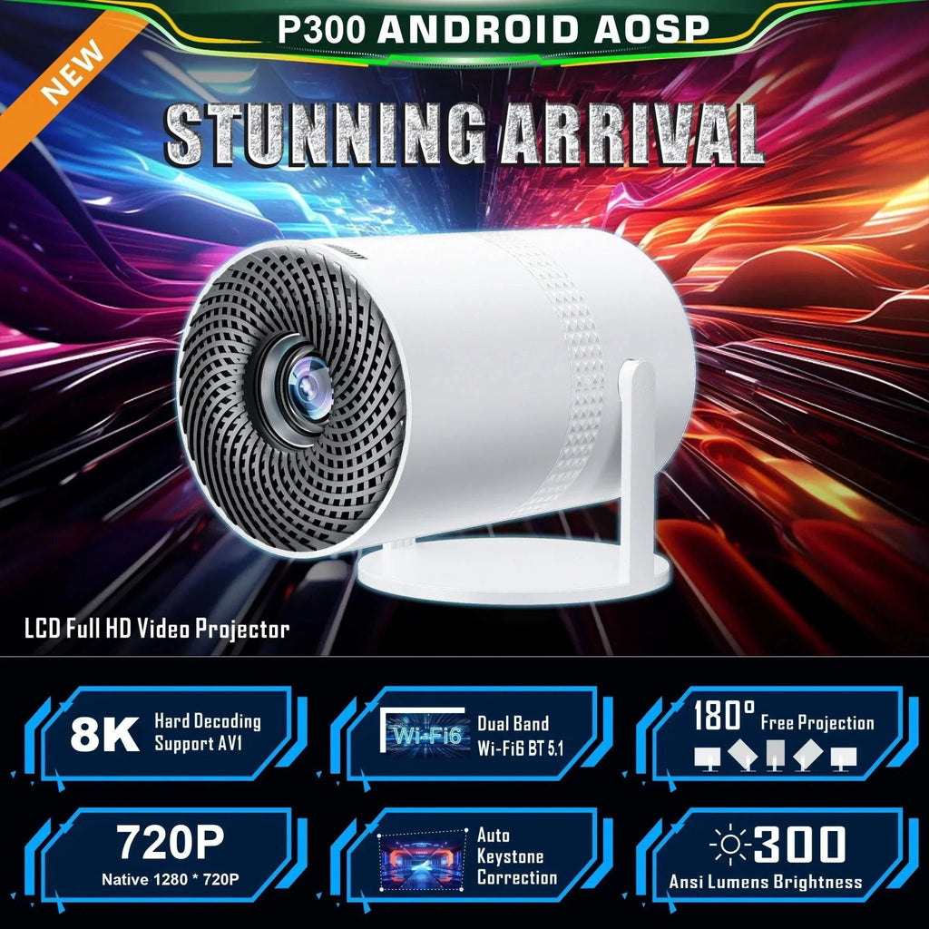 Salange P300 Mini Portable Projector - 4K 8K Video Decoding, 720P HD, Android 11, Wi-Fi, BT 5.1 - Uribe Electronics&Gadgets